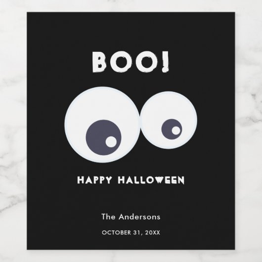 Boo schattige oogkogels Happy Halloween Black Wijn Etiket (Enkel label)
