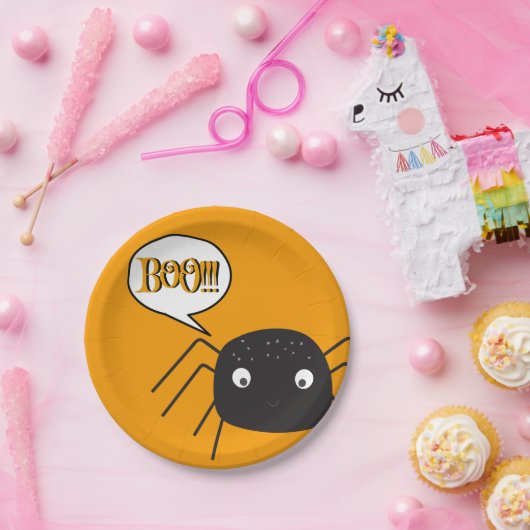 Boo, schattige spinpompoen sinaasappel papieren bordje (Feest)