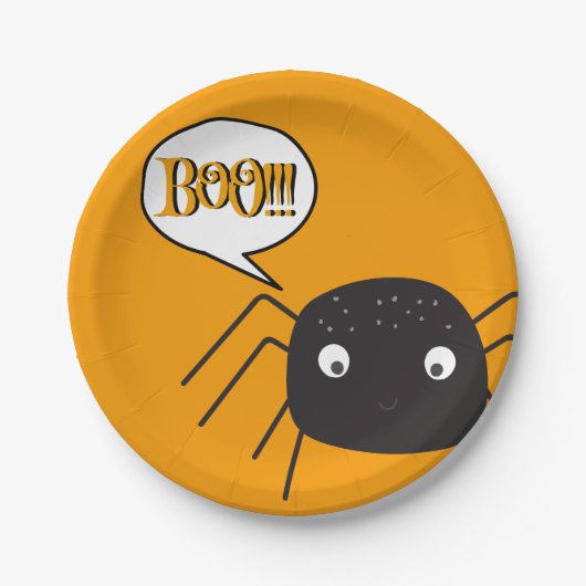 Boo, schattige spinpompoen sinaasappel papieren bordje (Voorkant)