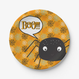 Boo, schattige spinpompoen spinneweb gepatterd papieren bordje