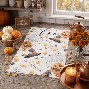Boo Schattige Waterverf Halloween Geest Pompoen Pa Theedoek