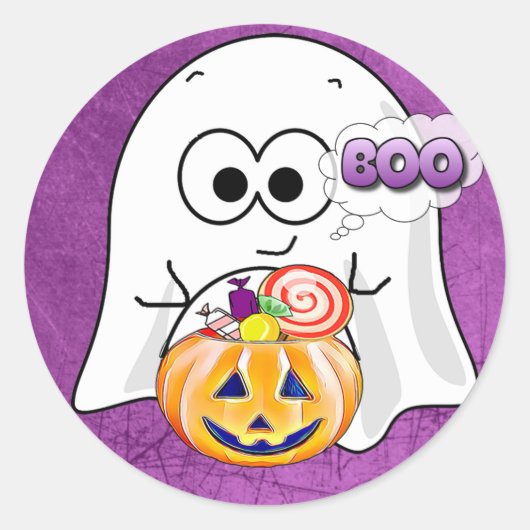 Boo Schattige Zwart en Paarse Ghost Halloween Stic Ronde Sticker (Voorkant)