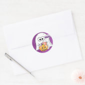 Boo Schattige Zwart en Paarse Ghost Halloween Stic Ronde Sticker (Envelop)