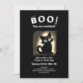 Boo Schattigee Black Cat Halloween-feestuitnodigin Kaart (Voorkant)