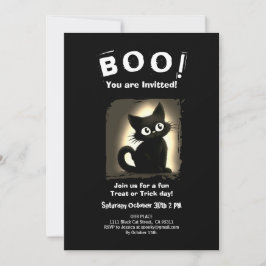 Boo Schattigee Black Cat Halloween-feestuitnodigin Kaart