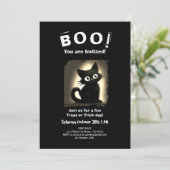 Boo Schattigee Black Cat Halloween-feestuitnodigin Kaart (Staand voorkant)