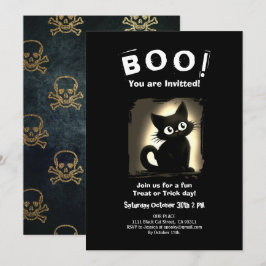 Boo Schattigee Black Cat Halloween-feestuitnodigin Kaart