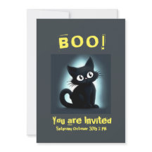 Boo Schattigee Black Cat Halloween-feestuitnodigin