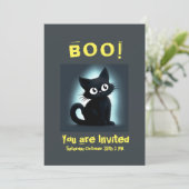 Boo Schattigee Black Cat Halloween-feestuitnodigin Kaart (Staand voorkant)
