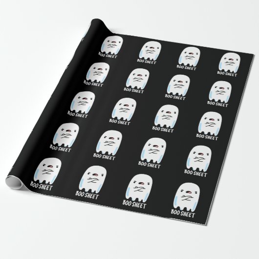 Boo Sheet Funny Halloween Ghost Pun Dark BG Cadeaupapier (Uitgerold)