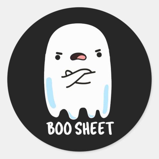 Boo Sheet Funny Halloween Ghost Pun Dark BG Ronde Sticker (Voorkant)