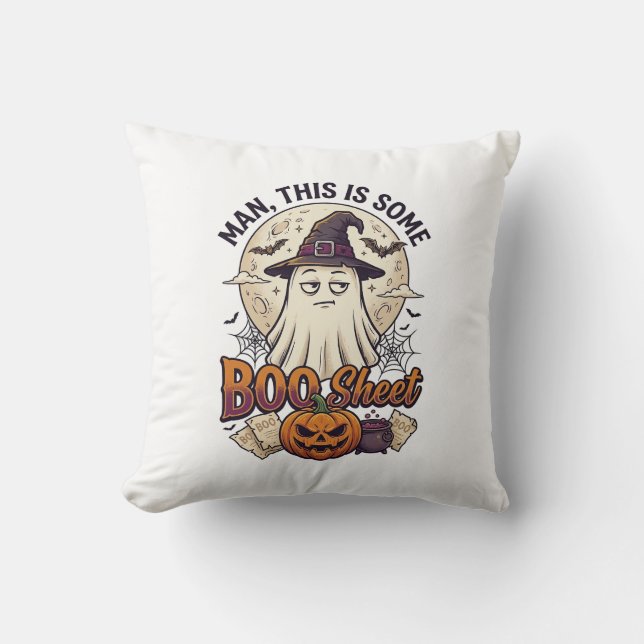 Boo Sheet Spook Pompoen Halloween Maan Ketel Kussen (Voorkant)