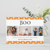 Boo Sinaasappel Pet Paws 3 foto Happy Halloween Feestdagenkaart (Staand voorkant)