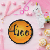 Boo slaat spin webtypografie halloween papieren bordje (Feest)