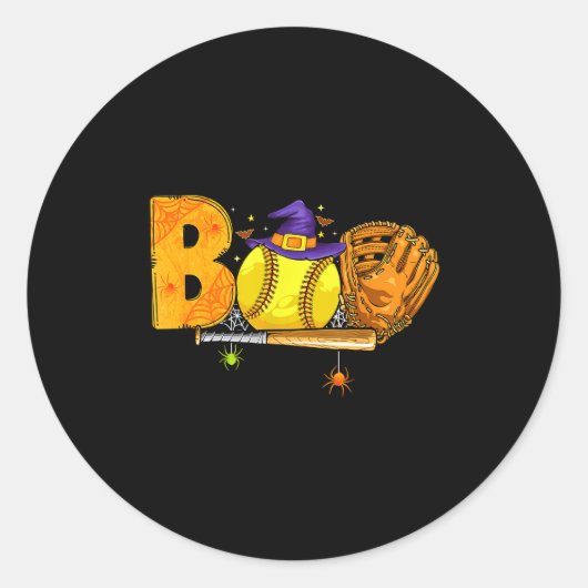 Boo Softball Player Catcher Tcher Funny Halloween  Ronde Sticker (Voorkant)