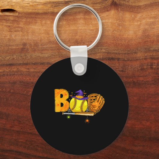 Boo Softball Player Catcher Tcher Funny Halloween Sleutelhanger (Voorkant)