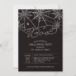 Boo Spider Web Halloween Party Invitation Kaart
