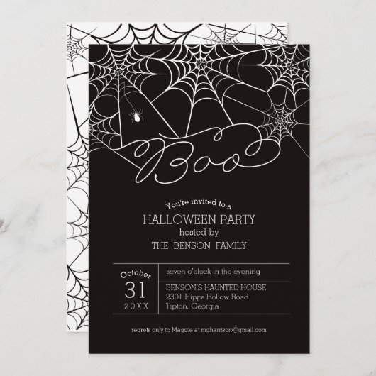Boo Spider Web Halloween Party Invitation Kaart (Voorkant / Achterkant)