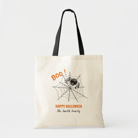 Boo Spider Web Zwart Custom Halloween familienaam Tote Bag (Voorkant)