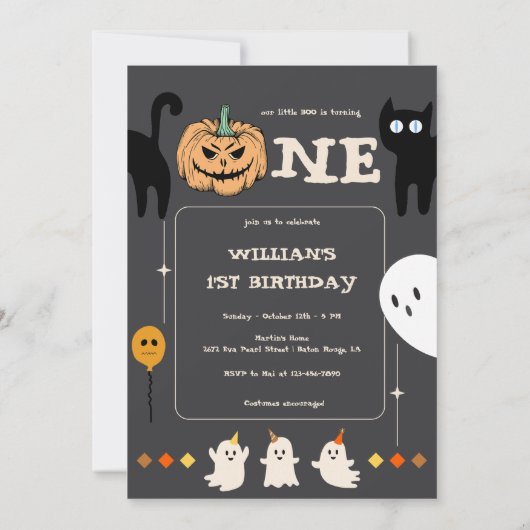 BOO spook en zwarte kat foto 1e verjaardag Kaart (Achterkant)