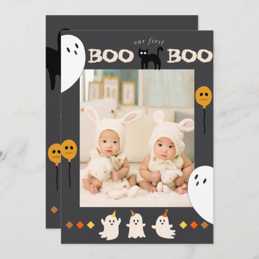 BOO spook en zwarte kat foto 1e verjaardag Kaart (Voorkant / Achterkant)