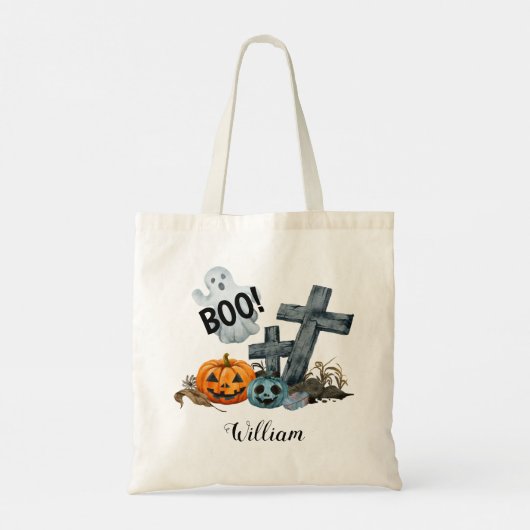 Boo spook, kruisen en pompoenen Halloween Canvas t Tote Bag (Achterkant)