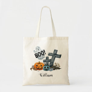 Boo spook, kruisen en pompoenen Halloween Canvas t Tote Bag
