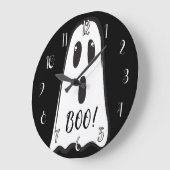 BOO! Spooky Cute Ghost Halloween Black White Grote Klok (Hoek)