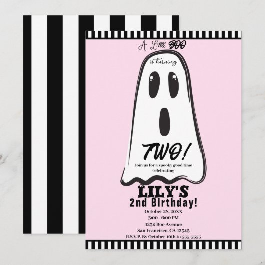 BOO! Spooky Cute Ghost Pink Halloween Birthday Kaart (Voorkant / Achterkant)