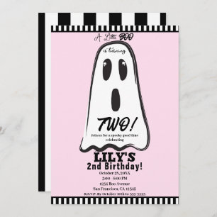 BOO! Spooky Cute Ghost Pink Halloween Birthday Kaart