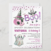 Boo Spooky Pink Skull Girl Halloween Birthday Kaart (Voorkant)