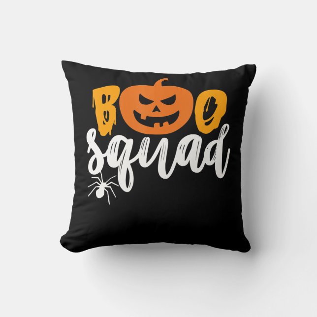 Boo Squad - Funny Pumpkin Spider Halloween Kussen (Voorkant)