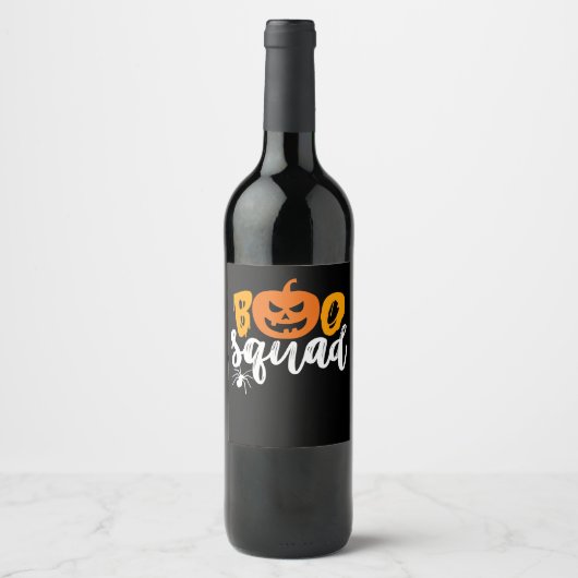 Boo Squad - Funny Pumpkin Spider Halloween Wijn Etiket (Voorkant)