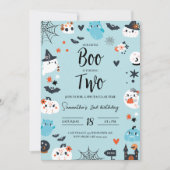 BOO staat voor Two Blue Halloween Birthday Invitat Kaart (Voorkant)