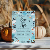 BOO staat voor Two Blue Halloween Birthday Invitat Kaart