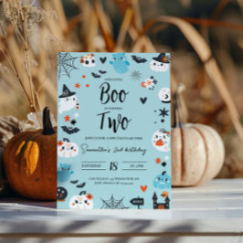 BOO staat voor Two Blue Halloween Birthday Invitat Kaart