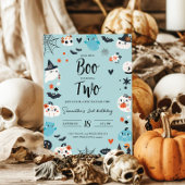 BOO staat voor Two Blue Halloween Birthday Invitat Kaart
