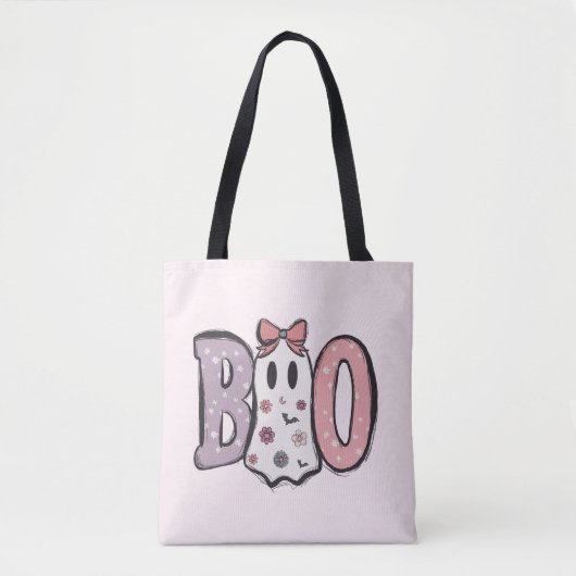 Boo Super Schattige Ghost Pastel Roze Halloween Tote Bag (Voorkant)