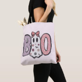 Boo Super Schattige Ghost Pastel Roze Halloween Tote Bag (Dichtbij)
