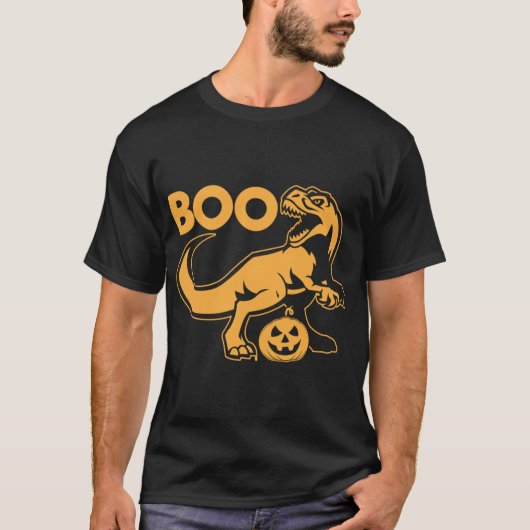 Boo T Rex Dinosaur en pompoen in het Sinaasappel T-shirt (Voorkant)