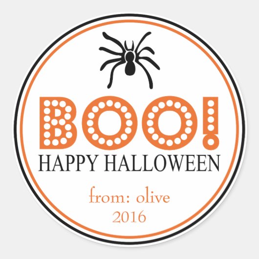Boo. Tarantula Spider (zwart/Oranje) Ronde Sticker (Voorkant)