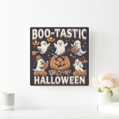Boo-tastic Halloween schattig ontwerp Vierkante Klok (Huis)
