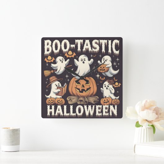 Boo-tastic Halloween schattig ontwerp Vierkante Klok (Huis)