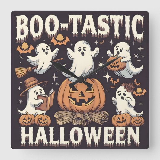 Boo-tastic Halloween schattig ontwerp Vierkante Klok (Voorkant)
