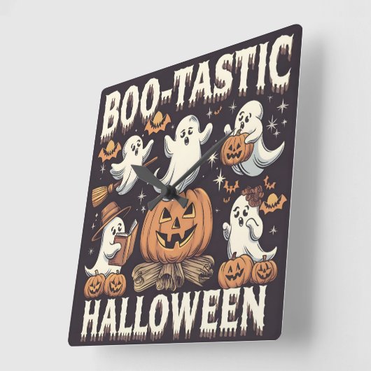 Boo-tastic Halloween schattig ontwerp Vierkante Klok (Hoek)