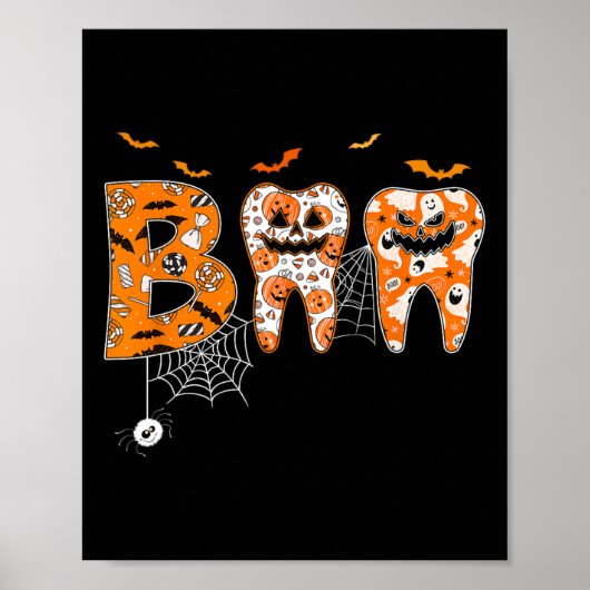 Boo Teeth Pumpkin Dentist Dental Hygienist Hwe Poster (Voorkant)