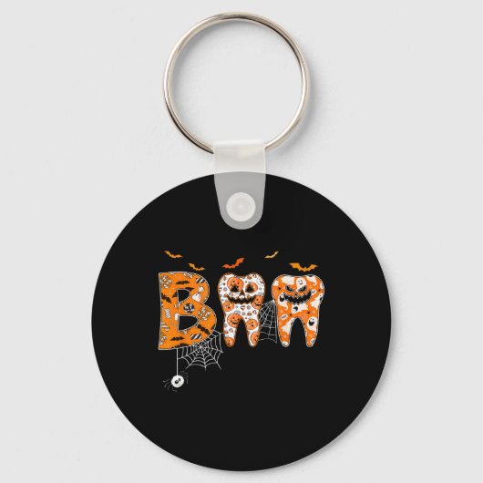 Boo Teeth Pumpkin Dentist Dental Hygienist Hwe Sleutelhanger (Voorkant)