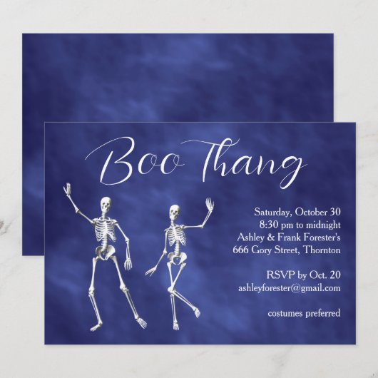 Boo Thang Dancing Skeletons Paarse Halloween Party Kaart (Voorkant / Achterkant)