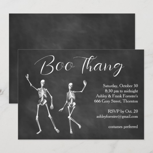 Boo Thang Dancing Skeletten bewolkt Halloween Part Kaart (Voorkant / Achterkant)