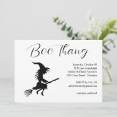 Boo Thang Flying Witch White Halloween Party Kaart (Staand voorkant)